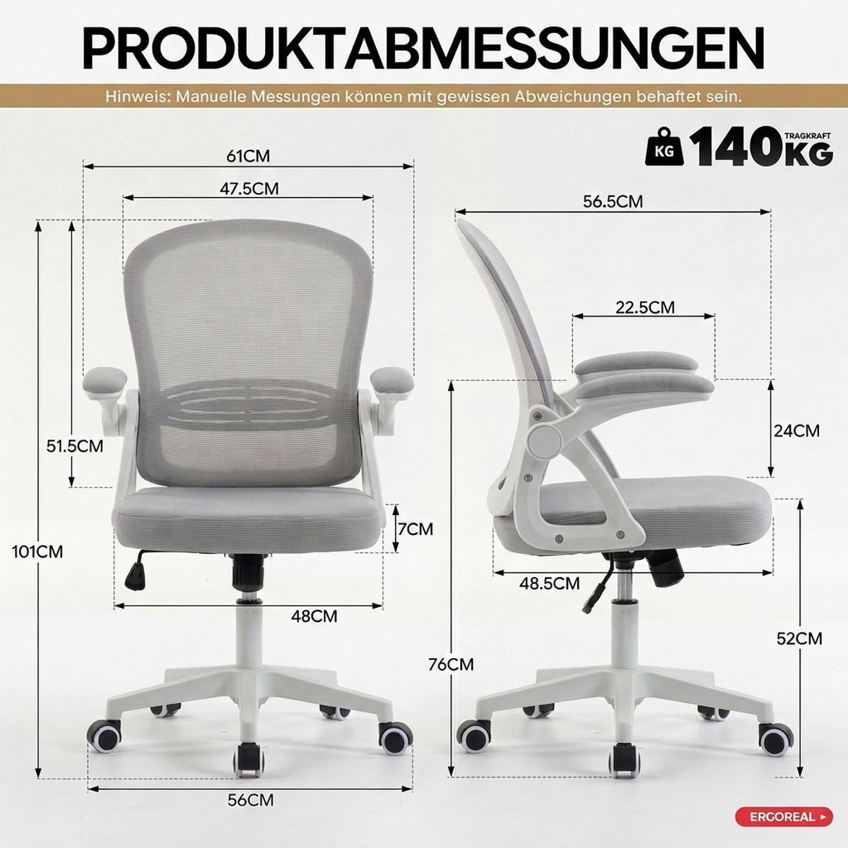 GAMINGSTUHL Gräulich-weiß mit Verstellbare Rückenlehne (90–110°) und klappbare Armlehnen (90°) - Greige, Textil (56/102.5/60.5cm) - Oxeza
