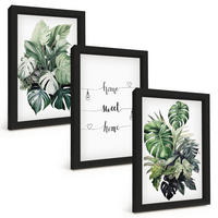 BILDER SET 3er Set - 20x30 cm Schwarzer Rahmen - Aquarell-Monstera-Blätter - Schwarz, Kunststoff (20/30cm) - TULUP