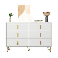 SIDEBOARD 120/40/77 cm weiß/gold aus Spanplatte mit 6 Schubladen - Weiß, Holzwerkstoff (120/77/40cm) - OKWISH