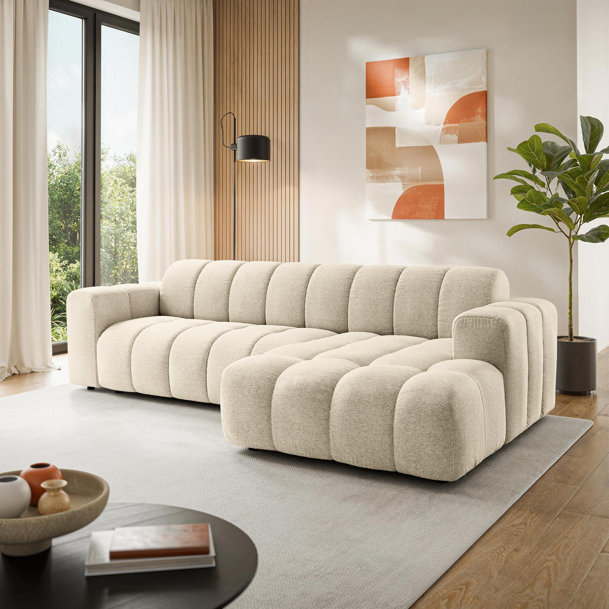 ROHOVÁ Sedačka SETIA ARAGON 02, Krémová - černá/krémová, dřevo/textil (304/165cm) - MASSENO
