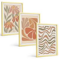 BILDER SET 3er Set - 40x60 cm Goldrahmen - Abstrakte Pastellblumen - Goldfarben, Kunststoff (40/60cm) - TULUP