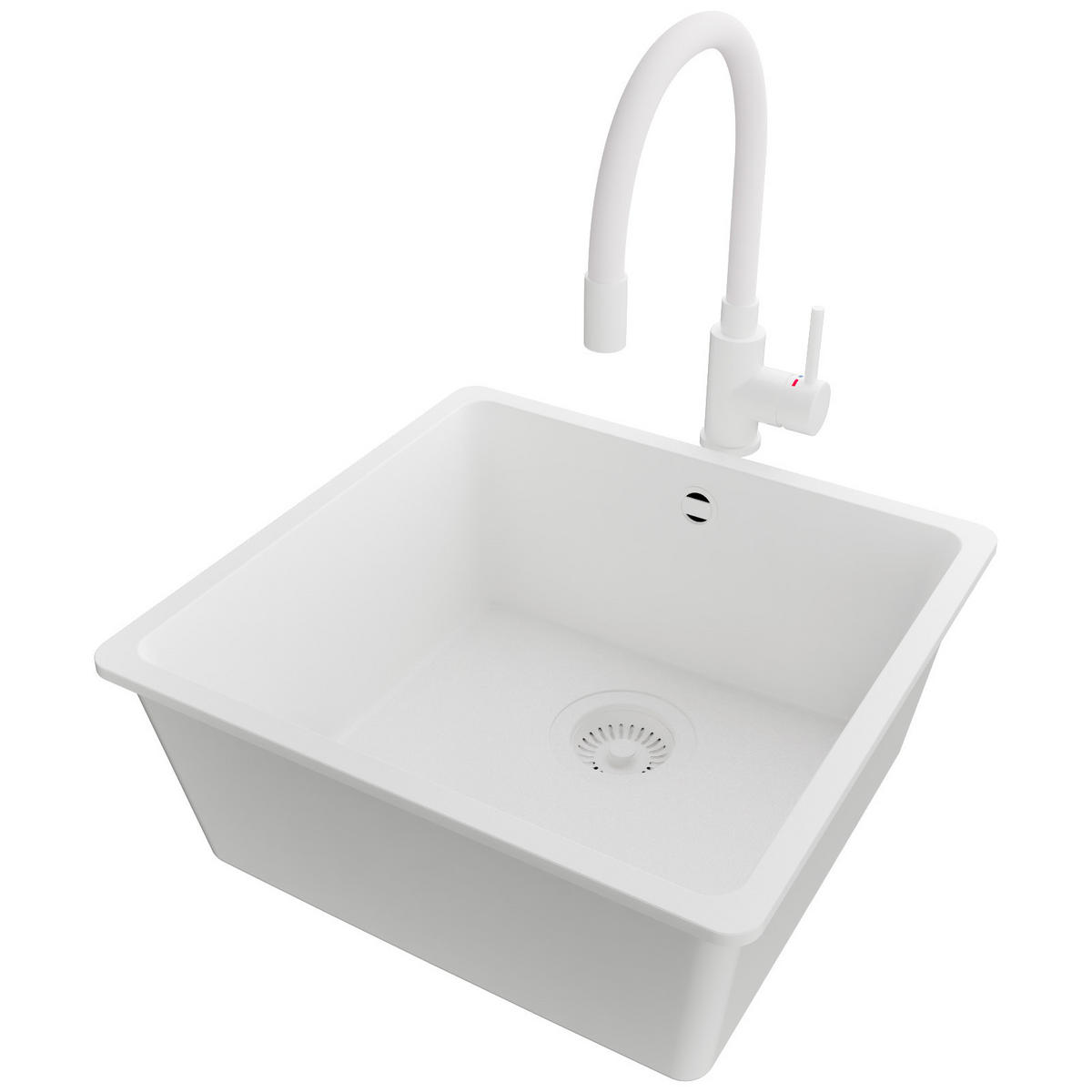 GRANITSPÜLE Venedig Slim Easy, 2-er set Alles Weiß 46/44 cm 1 Becken + Küchenarmatur 38/14 cm + Ablauf-Set ab 50er Unterschrank - Weiß, Kunststoff (46/20/44cm) - Primagran