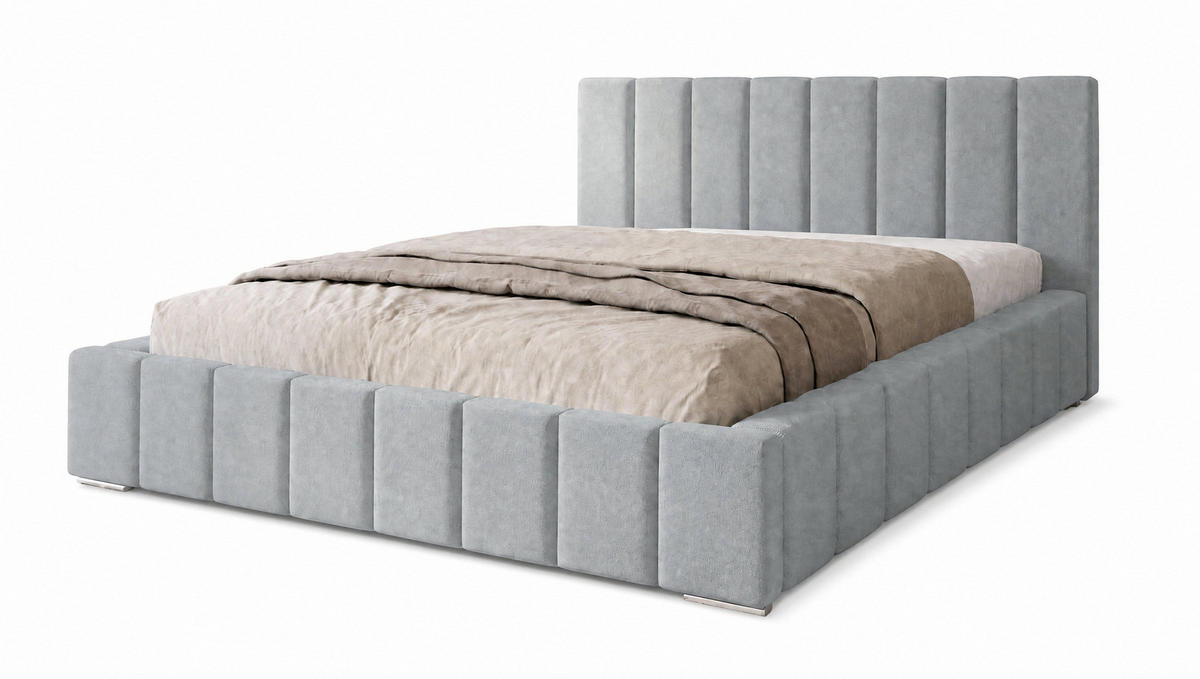 MARPUR Polsterbett MENOS 180x200 cm mit Bettkasten und Lattenrost, Veloursstoff Grau - Chromfarben/Grau, Holz/Holzwerkstoff (180/200cm) - Marpur
