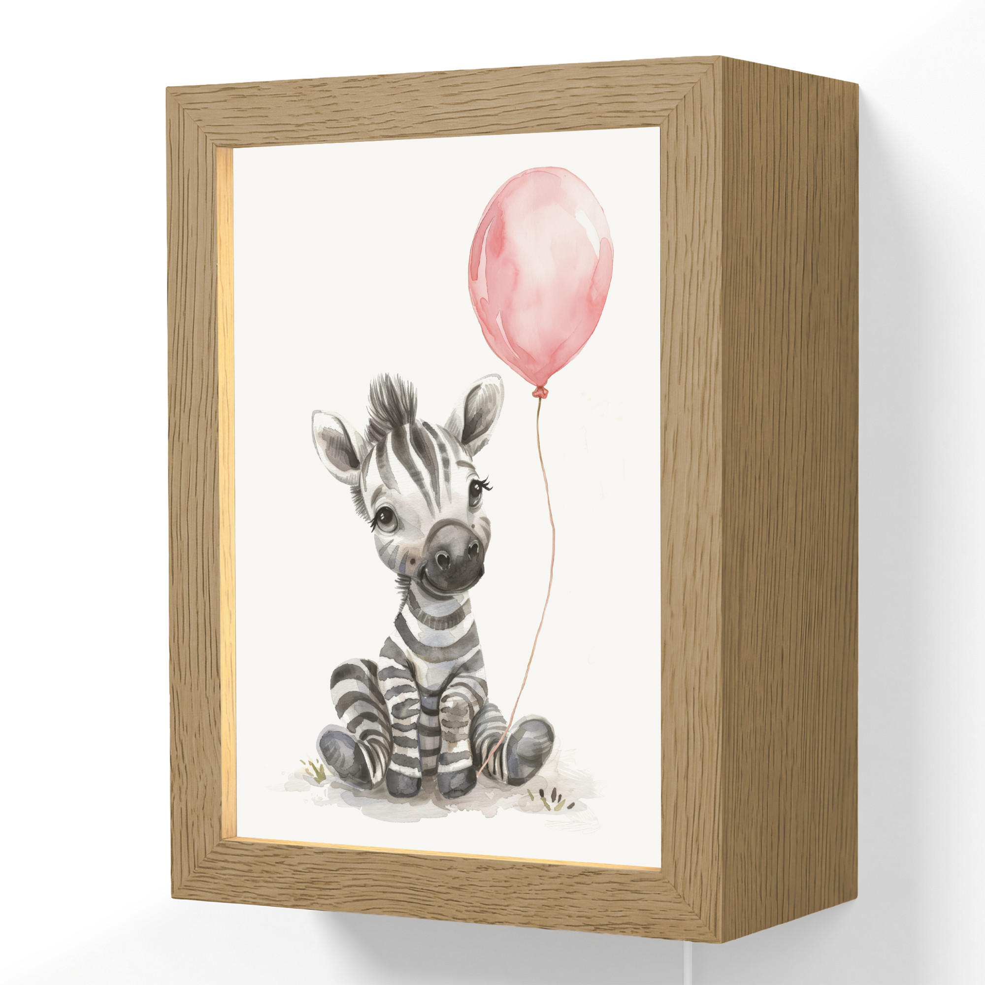 OnlyWow NÁSTĚNNÁ LAMPA Zebra - Dítě - Zvířata - Růžový balónek 15x20 cm