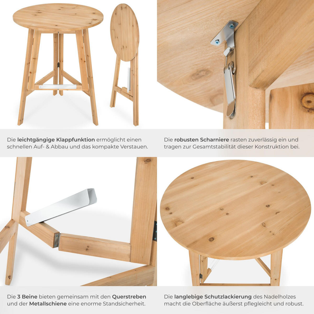 STEHTISCH Trix, Stabilisierungsschiene aus Metall, braun - Braun, Holz (79/79/110cm) - tectake