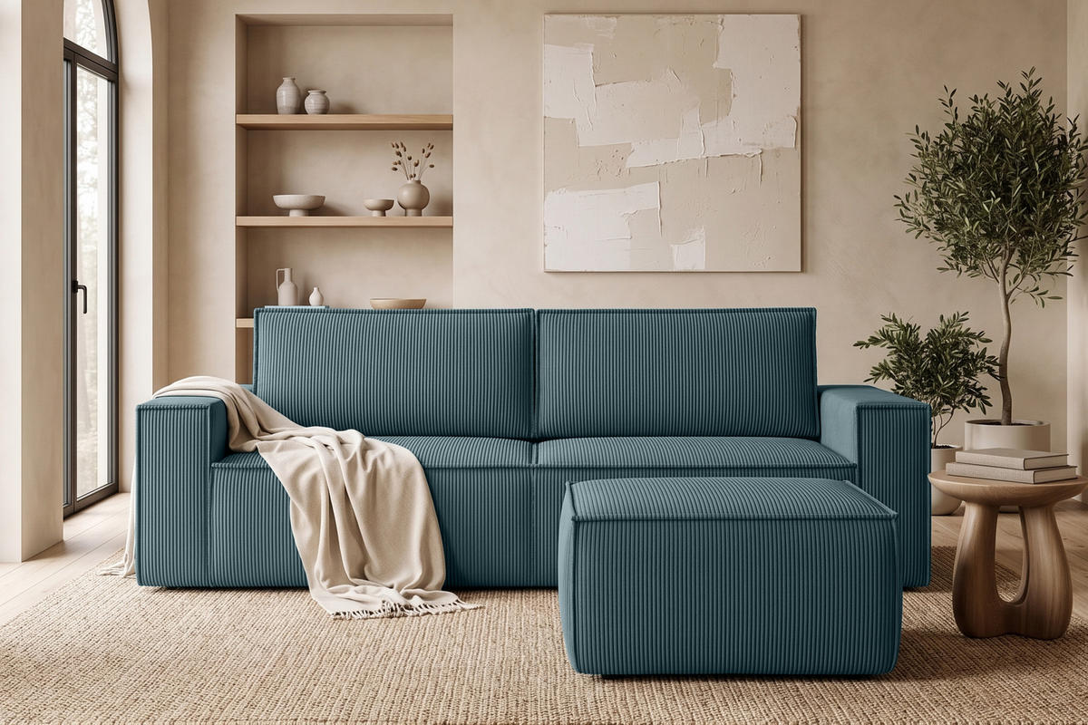 SITZPOUF NAPI gefederte Sitzfläche, blau - Blau/Schwarz, Textil (83/45/83cm) - KONSIMO®