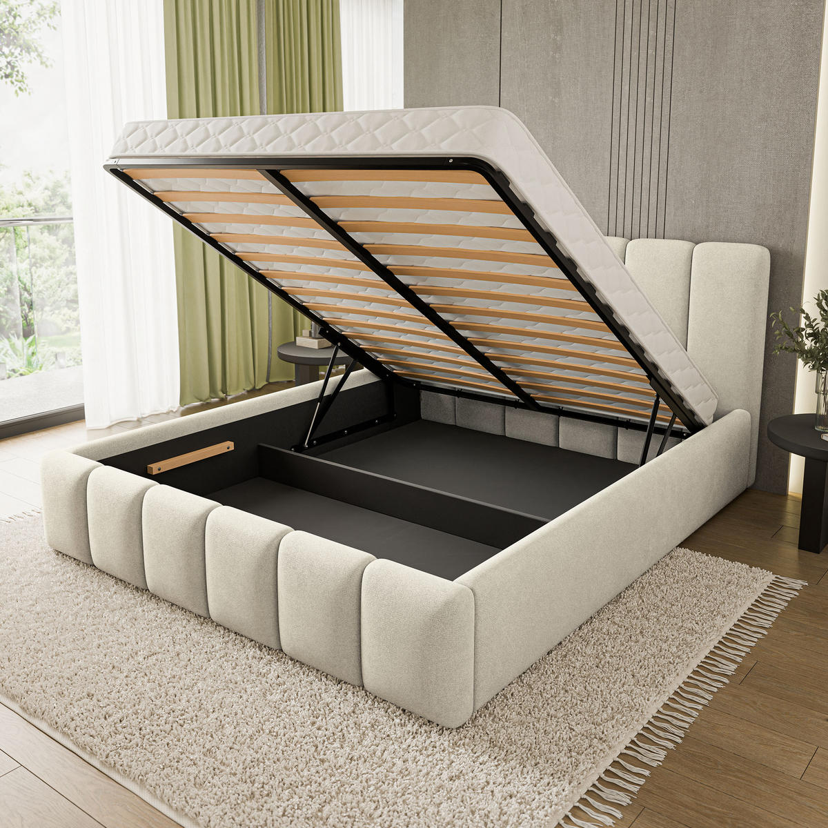POLSTERBETT ATTORA SR 180x200 cm mit Bettkästen - Creme - Creme, Holz (180/200cm) - MASSENO
