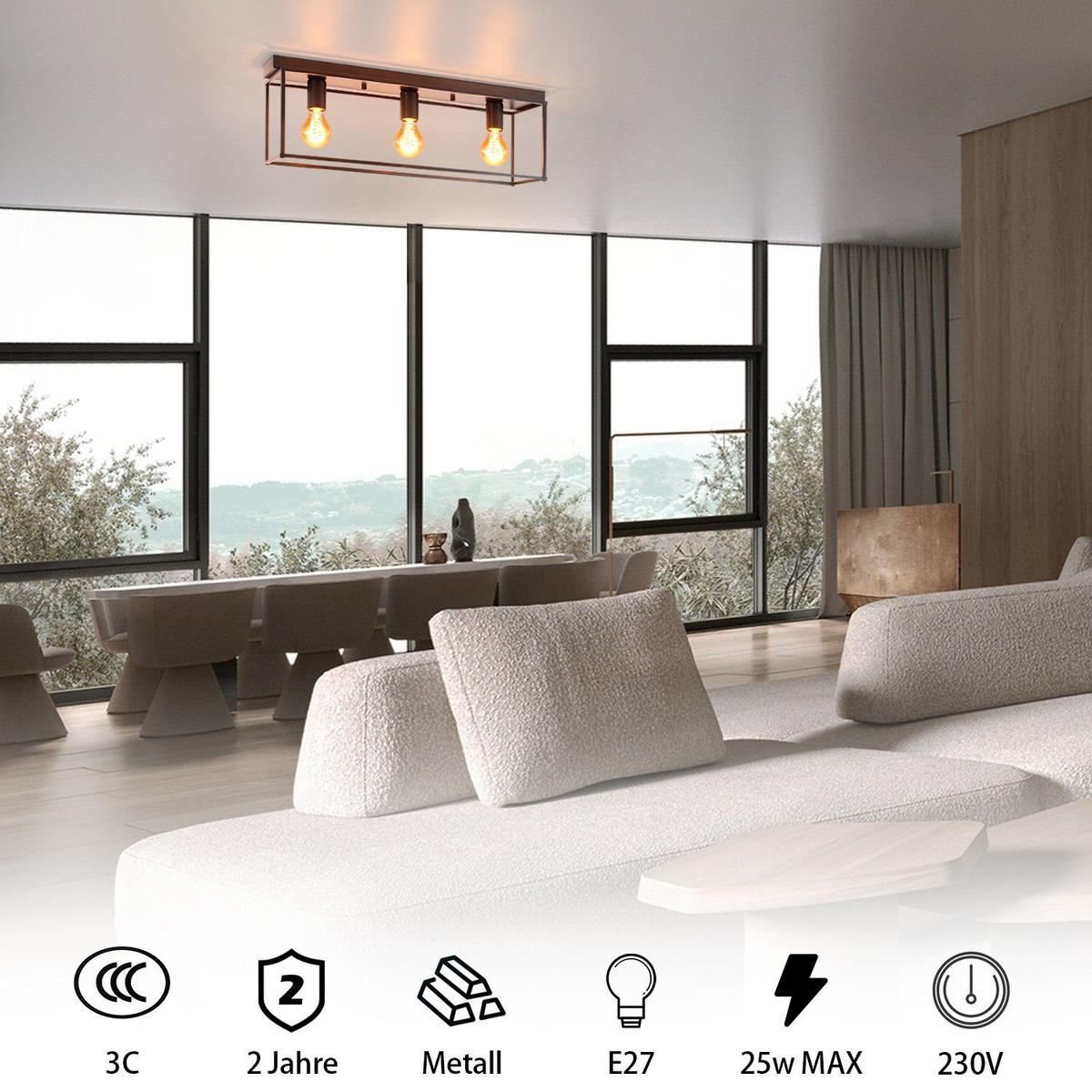 DECKENLEUCHTE Liorael 58/15/20 cm - Schwarz, Metall (58/15/20cm) - ZMH