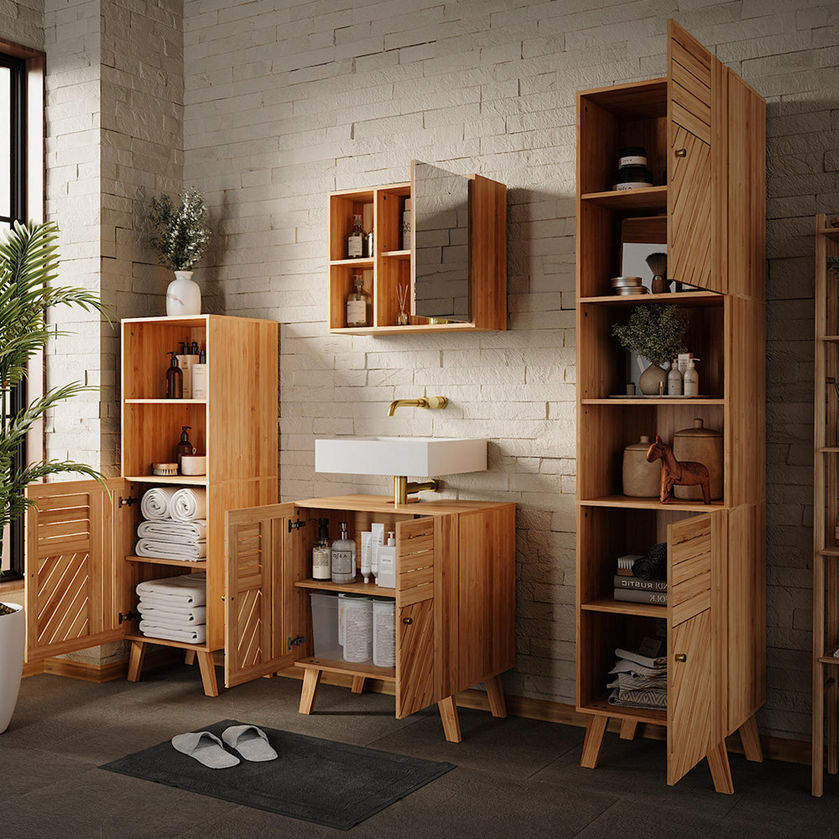 SADA KÚPEĽŇOVÉHO NÁBYTKU Lucie Bambus - zelená, kompozitné drevo (60/65/36cm) - Vicco