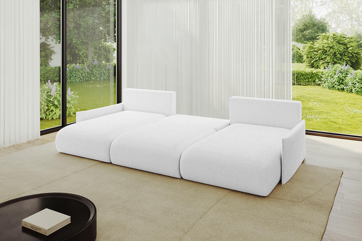 WOHNLANDSCHAFT mit Schlaffunktion und Bettkasten ONESK-U-v1 304x165x40 Weiß Bouclé - Weiß, Holzwerkstoff/Kunststoff (304/90/165cm) - ALTDECOR
