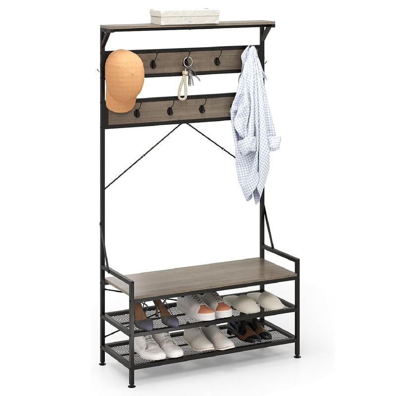 GARDEROBENSTÄNDER mit Schuhablage grau - Grau, Holzwerkstoff (102/184/40cm) - COSTWAY