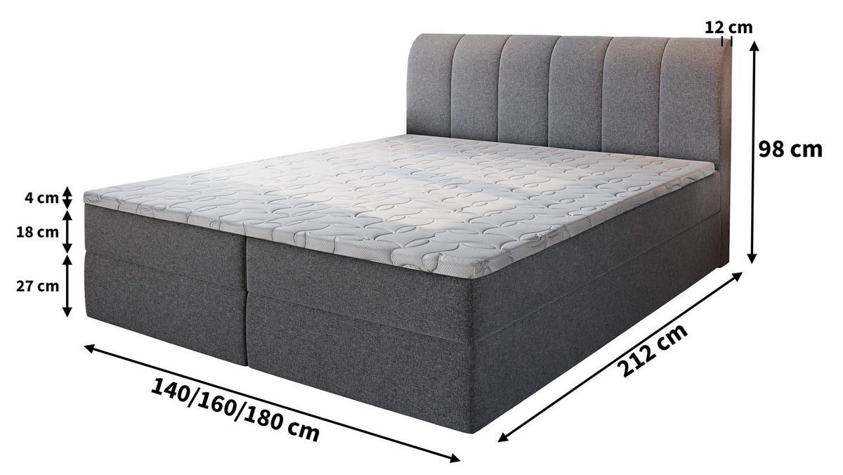 BOXBETT CEVANO 160x200 cm mit Matratze und Topper - Beige - Beige, Holz (160/200cm) - MASSENO