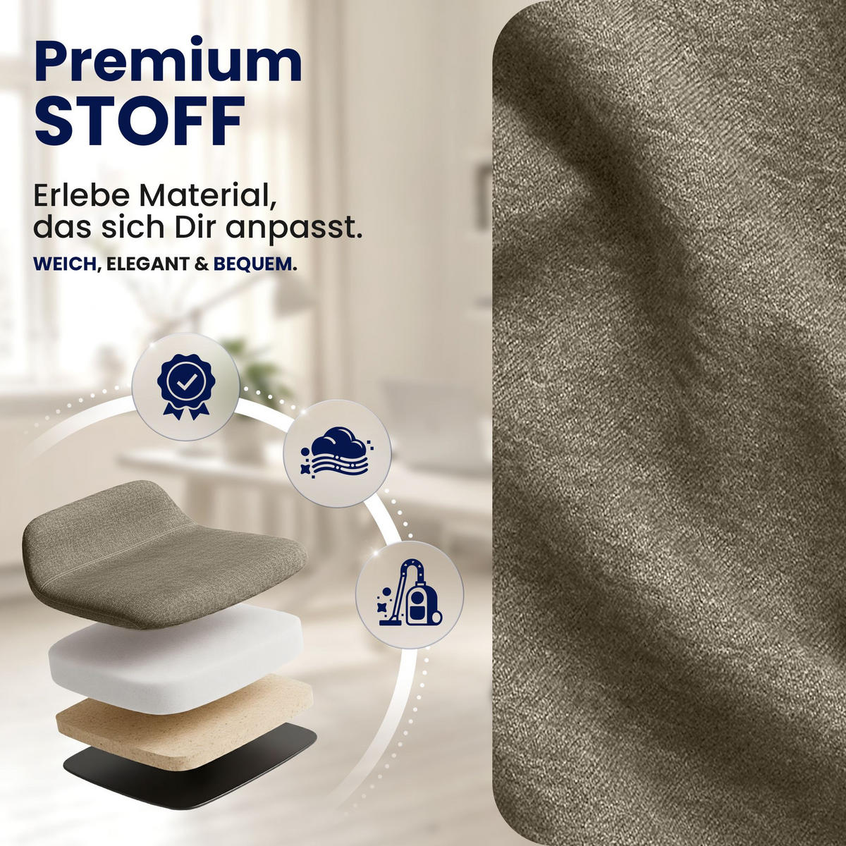 DREHSTUHL Stoff Taupe - Taupe/Schwarz, Textil (62/86/68cm) - CLP