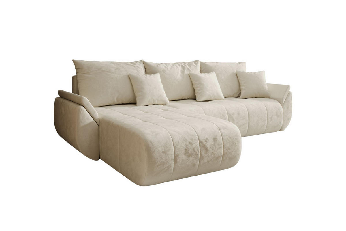 ECKSOFA Mit Schlaffunktion Und Bettkasten TOKYO, Stoff MONOLITH, Ecru, Links - Ecru, Holz (280/190cm) - Kaiser Möbel