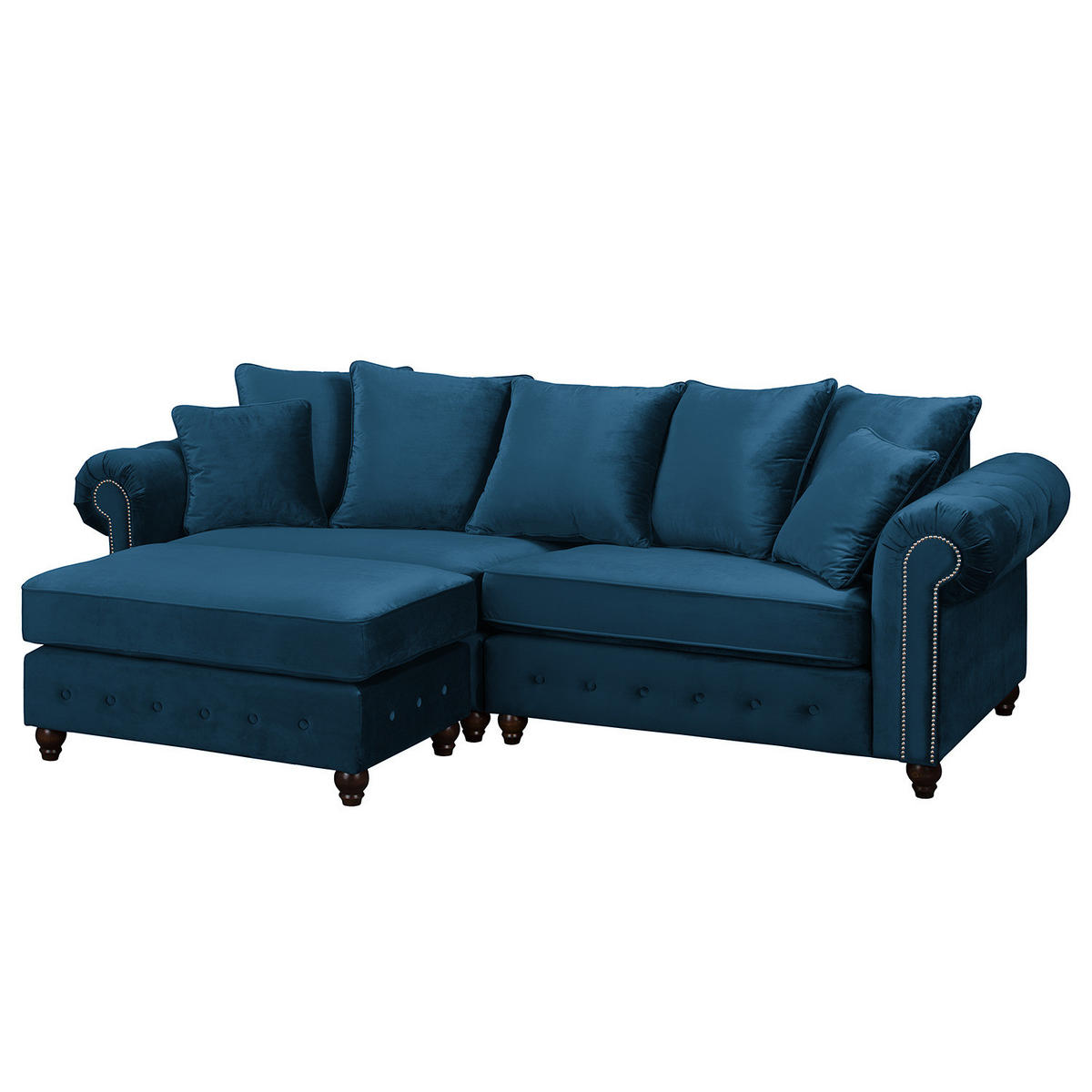 BIGSOFA - Samt - Silberfarben/Dunkelblau, Buchenholz/Textil (260/90/93cm) - home24