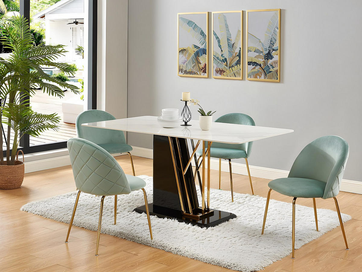 STUHL 6er-Set - Samt & goldfarbenes Metall - Grün - MELBOURNE - Hellgrün, Textil (55/77/50cm) - Vente-Unique