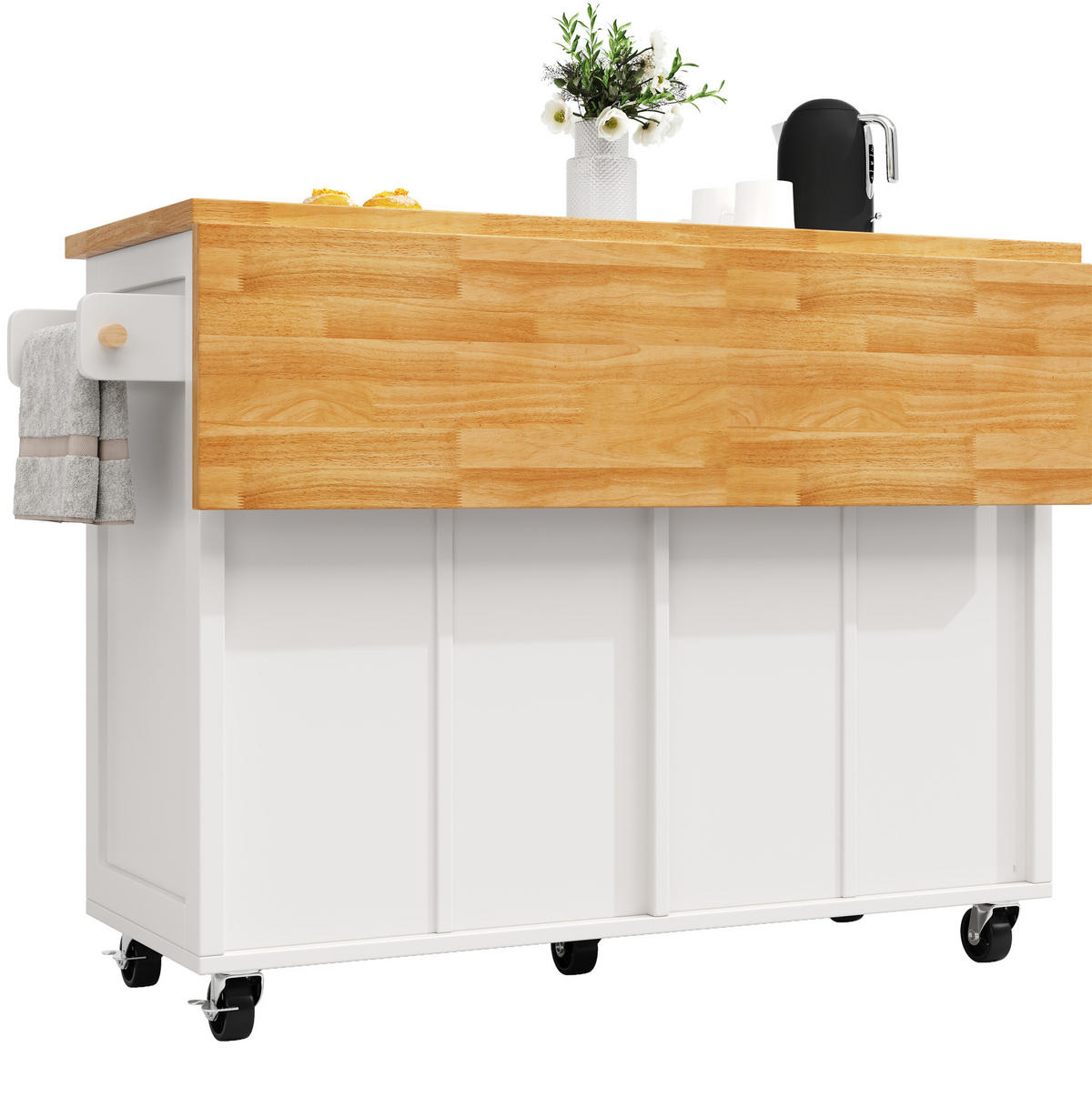 KÜCHENWAGEN aus MDF mit Ausziehplatte & Glastüren, 140/45/73/93,5 cm, Weiß - Weiß, Holzwerkstoff (140/93.5/45cm) - Redom