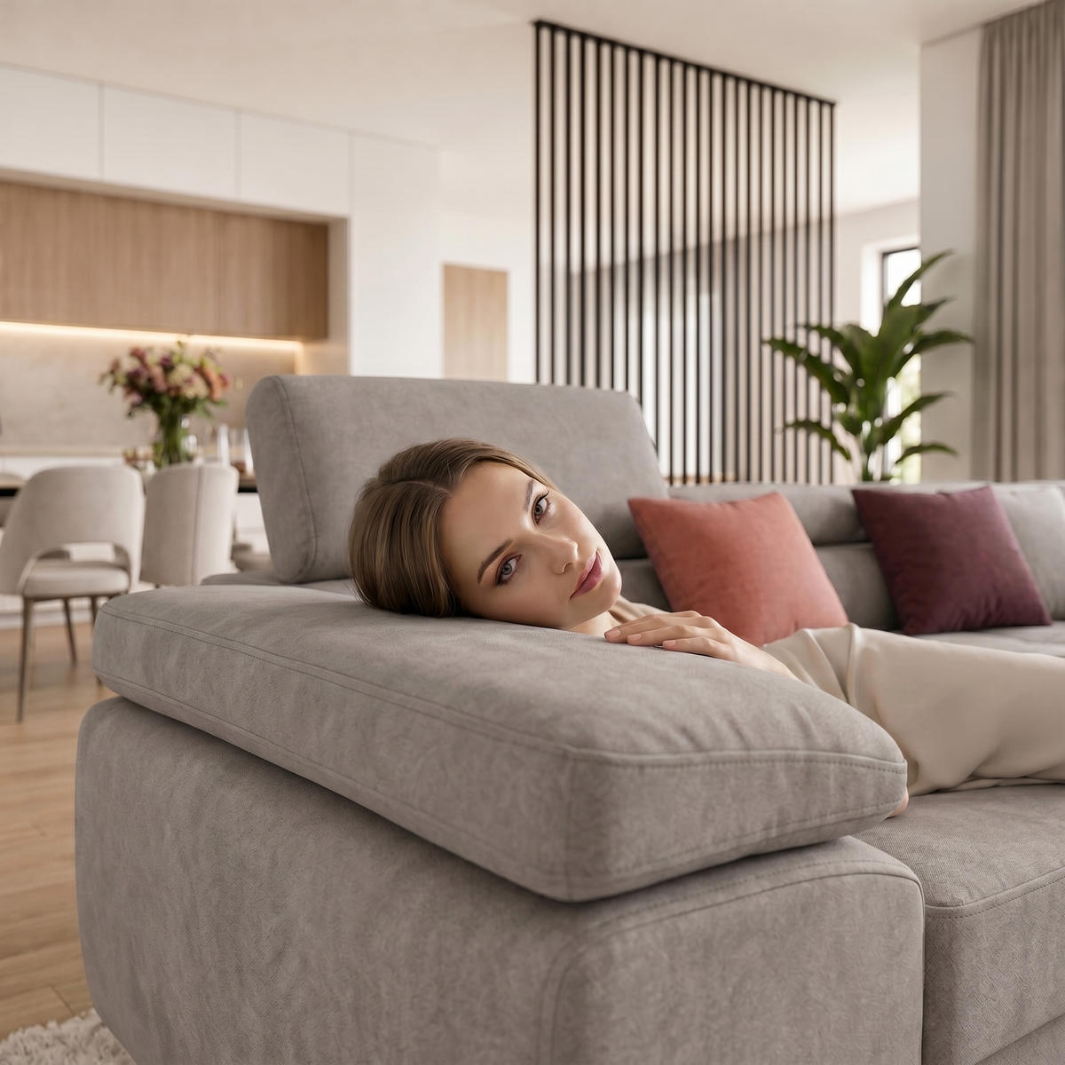 ECKSOFA WILD XXL Rechts mit Schlaffunktion 125x240 Velours Creme - Silberfarben/Creme, Holz/Textil (200/400cm) - Muffo
