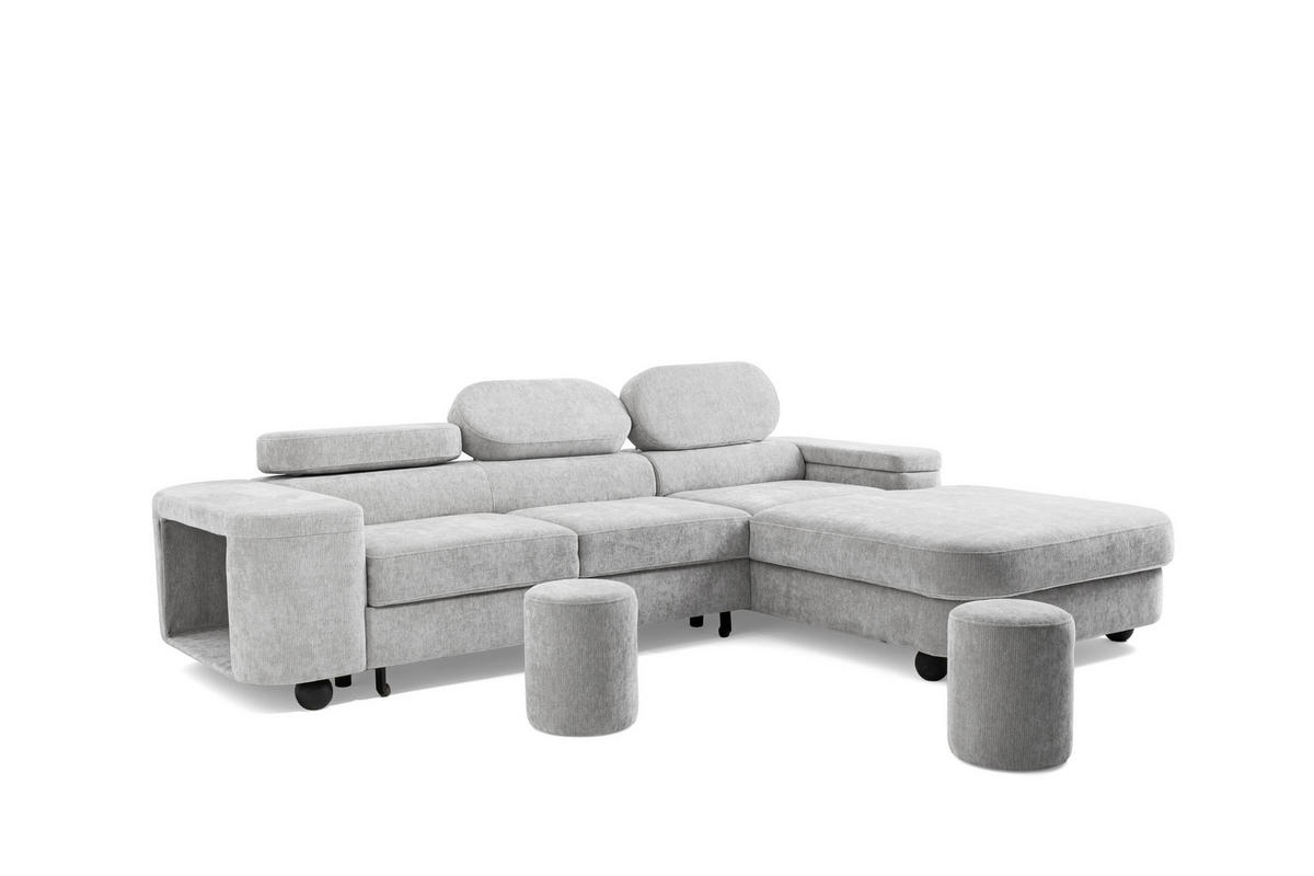 ECKSOFA LOVE L Rechts mit Schlaffunktion 124x210 Chenille Hellgrau - Hellgrau/Schwarz, Holz/Textil (205/284cm) - Muffo