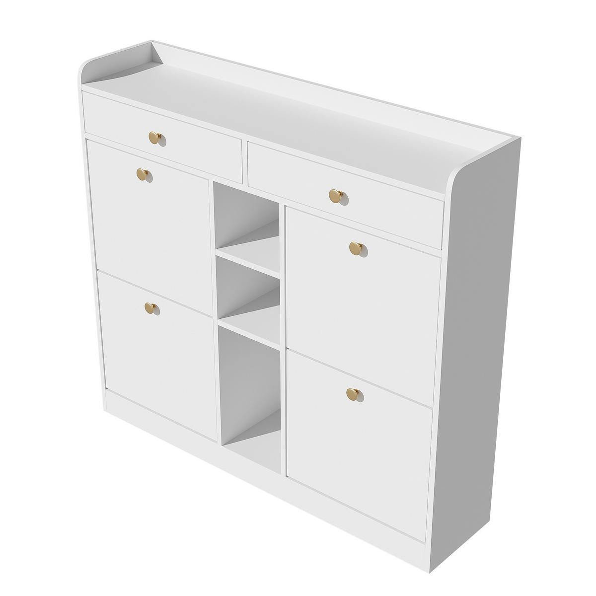 SCHUHSCHRANK aus Spanplatte 110x26x100cm in Weiß mit 4 Klapptüren - Weiß, Holzwerkstoff (110/100/26cm) - Modfu