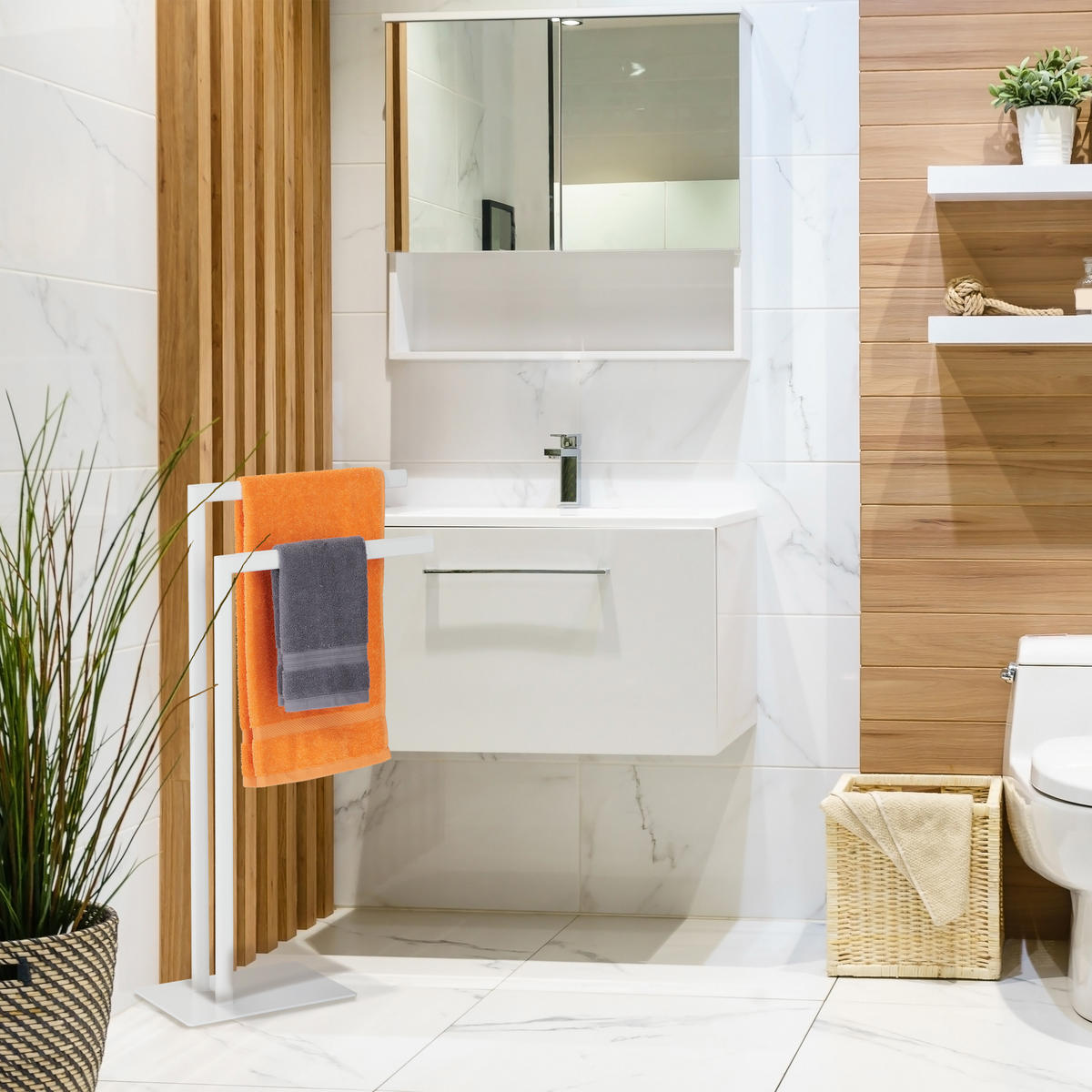 HANDTUCHSTÄNDER - Weiß, Metall (48/81/20cm) - Relaxdays