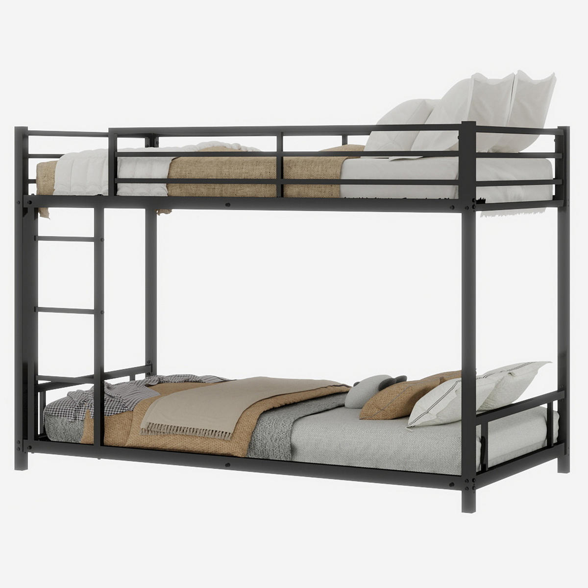 ETAGENBETT 90/180 cm schwarz aus Eisen mit Leiter und Sicherheitsgeländer - Schwarz, Metall (90/200cm) - OKWISH