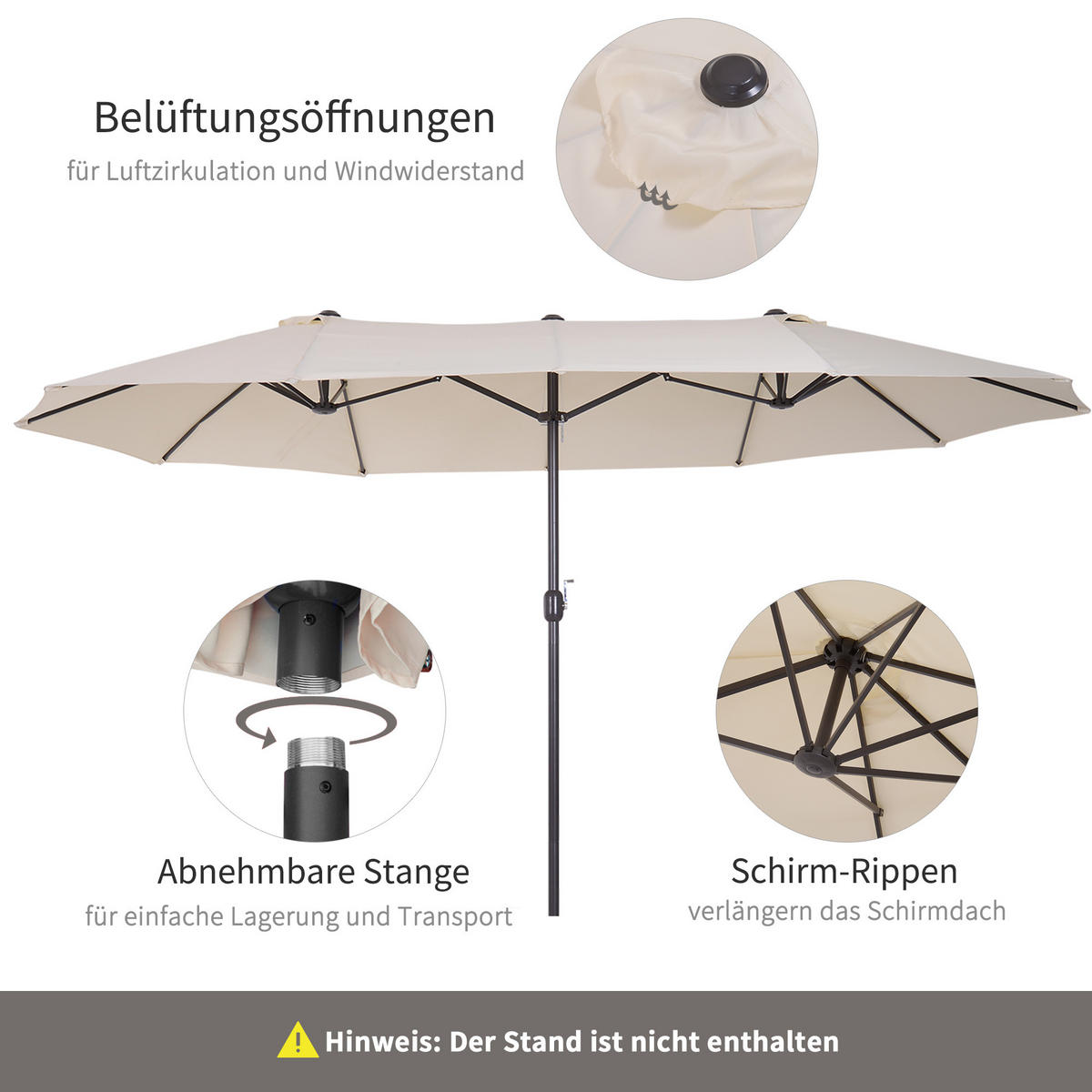 SONNENSCHIRM, Gartenschirm, Marktschirm, Doppelsonnenschirm, Beige, Oval - Beige, Metall (270/460cm) - Outsunny
