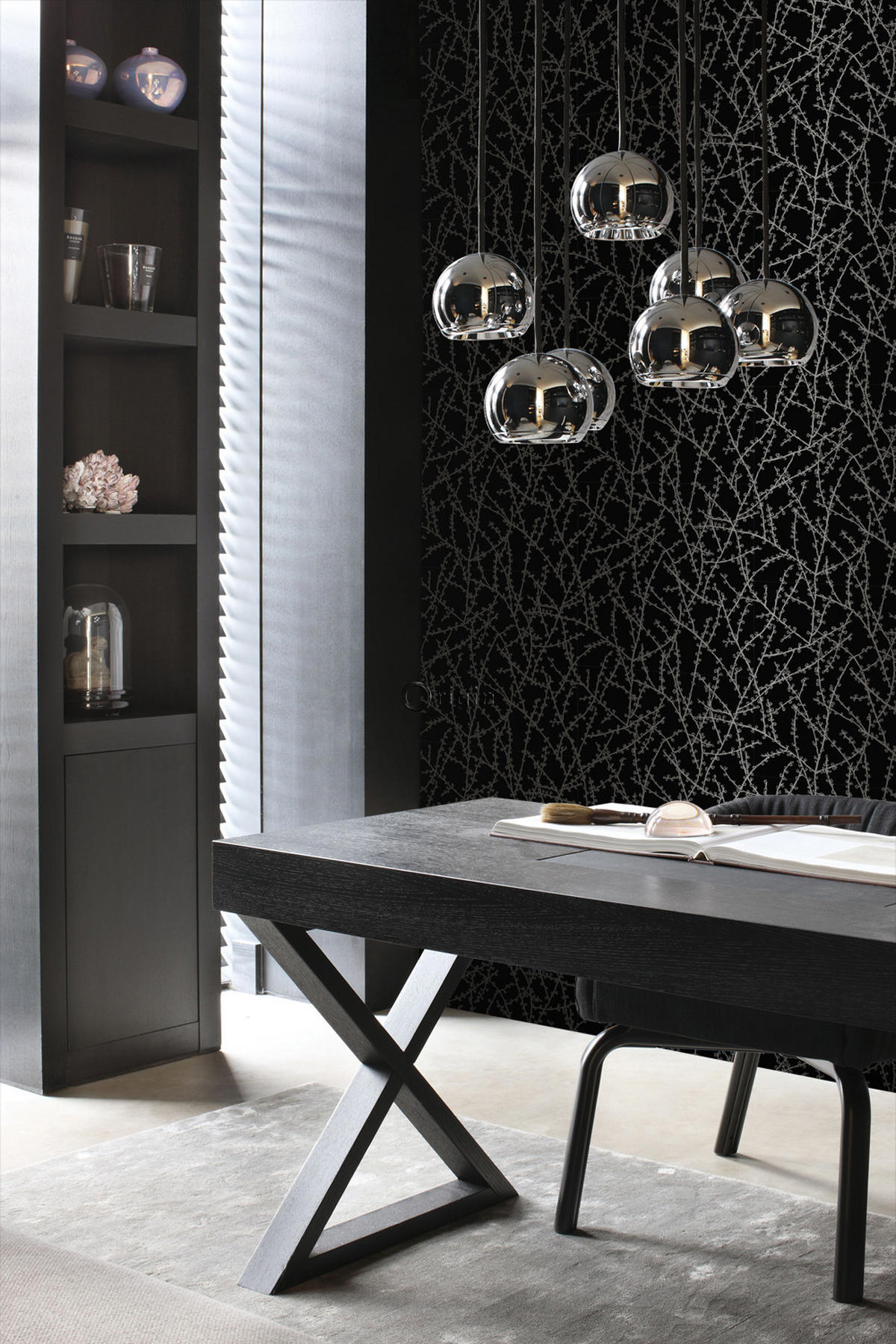 TAPETE Blütenzweige 53 cm x 10.05 m - Schwarz, Papier (53/1000cm) - Origin Wallcoverings