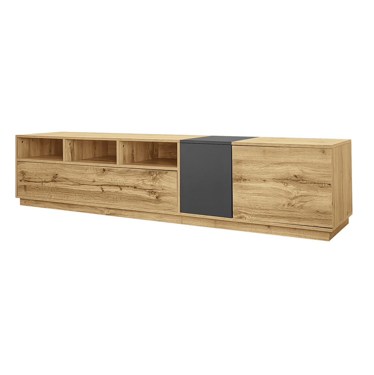 TV-LOWBOARD aus Spanplatte 200x45x45 cm Schwarzgrau in Holzoptik mit Kabeldurchlässen und Stauraum - Schwarz, Holzwerkstoff (200/45/45cm) - IVMEU
