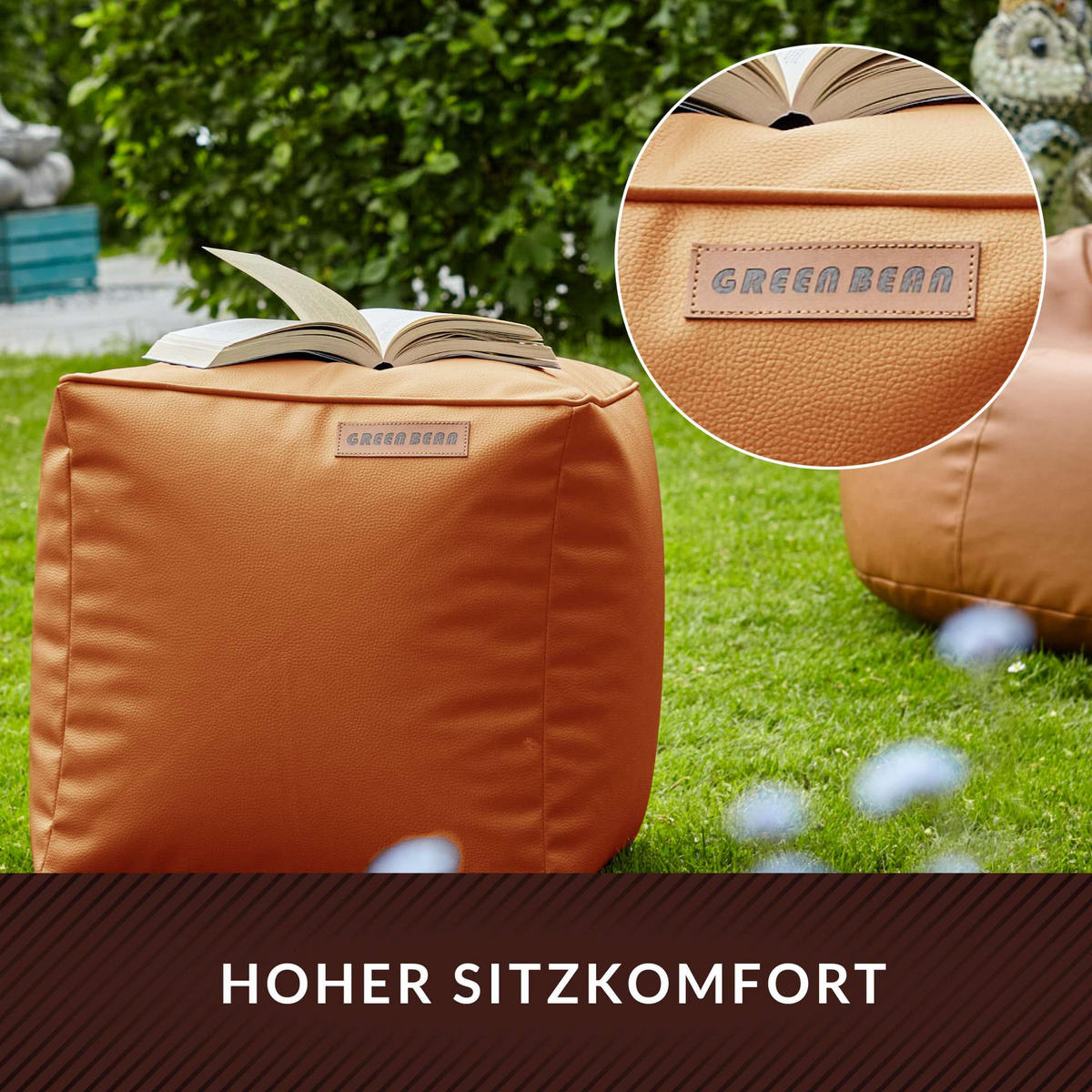 SITZSACK-HOCKER 40x40cm - KUNSTLEDER - Cognac, Textil (40/40/40cm) - Green Bean
