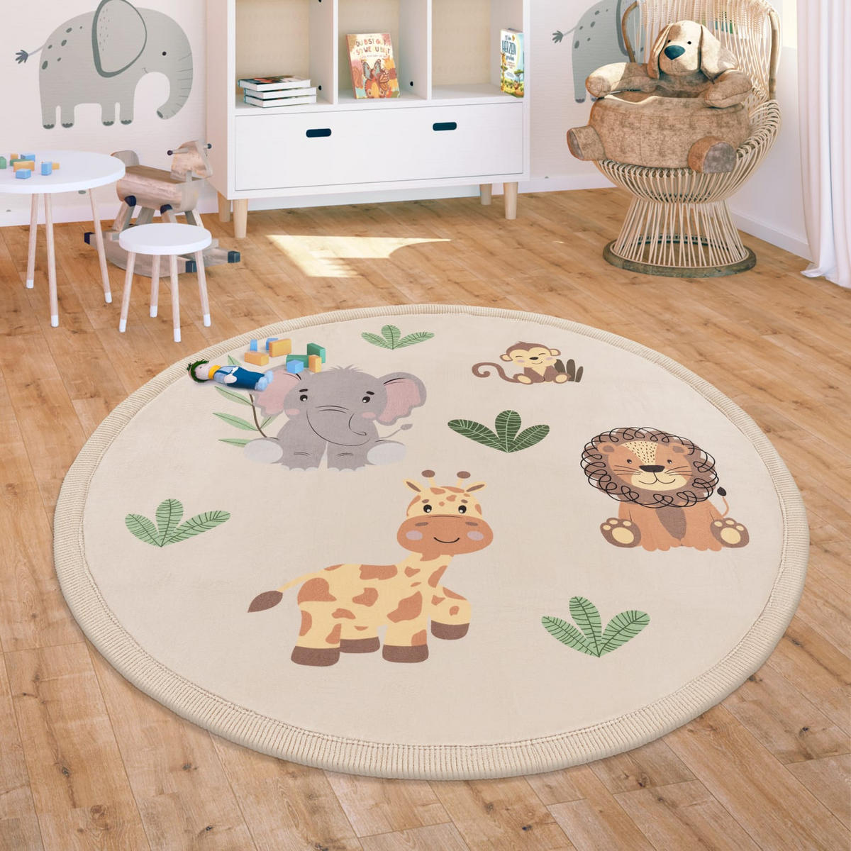 KINDERTEPPICH Waschbar, mit Tier-Motiv, Mehrfarbig, Ø 120 cm - Multicolor, Textil (120/120cm) - KADIMA DESIGN