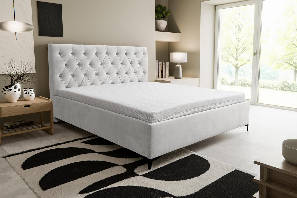 POLSTERBETT CHESTERFIELD mit Bettkasten Velour Stoff 180 x 200 cm - Beige, Holzwerkstoff (180/200cm) - VENASI MÖBEL