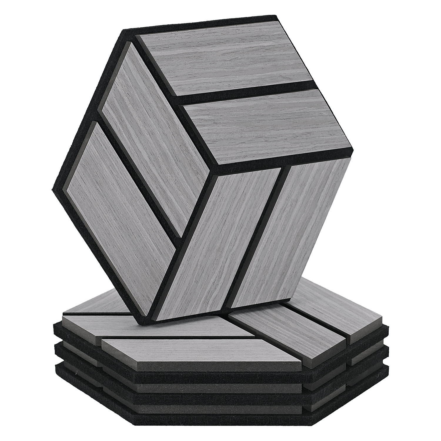 AKUSTIKPANEEL Hexagon Grau 4 Stück - Grau, Holz (30/26/2cm) - Homestyle4u
