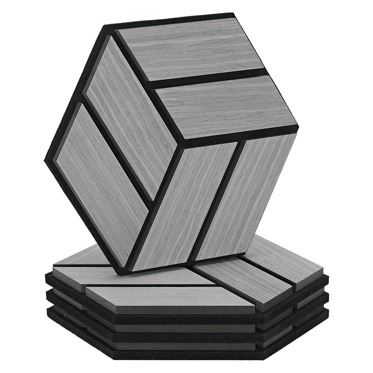 AKUSTIKPANEEL Hexagon Grau 4 Stück - Grau, Holz (30/26/2cm) - Homestyle4u