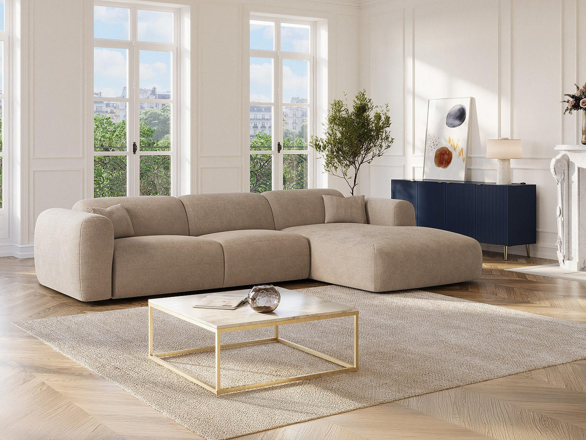 ECKSOFA mit Schlaffunktion - Ecke rechts - Cord fein gerippt - Beige - POGNI - Beige, Textil (299/165cm) - Vente-Unique