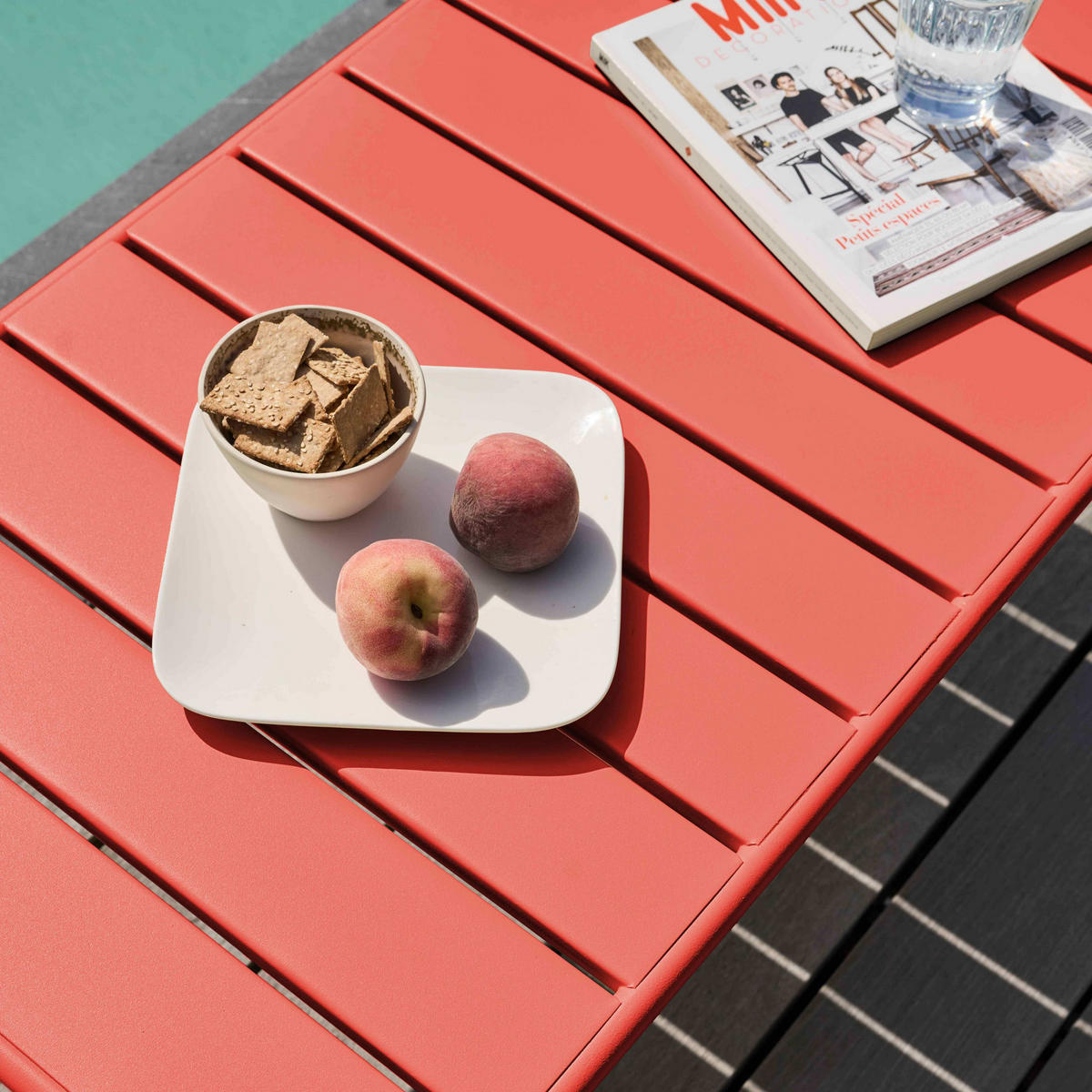 GARTEN-LOUNGETISCH, Rot - Rot, Metall (90/50/40cm) - Oviala