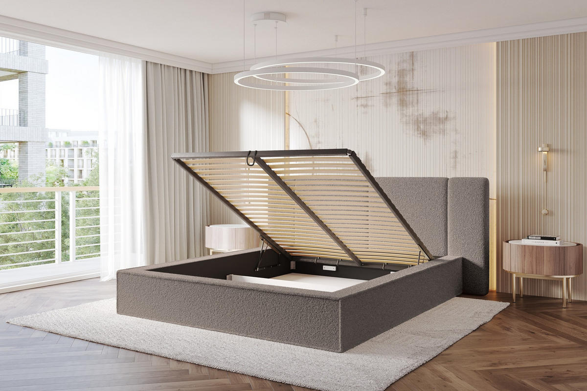 POLSTERBETT mit Bettkasten und Lattenrost, Bett mit Matratze H3/H4 - RIVO 120x200 Braun - Braun, Holzwerkstoff/Textil (120/200cm) - ALTDECOR