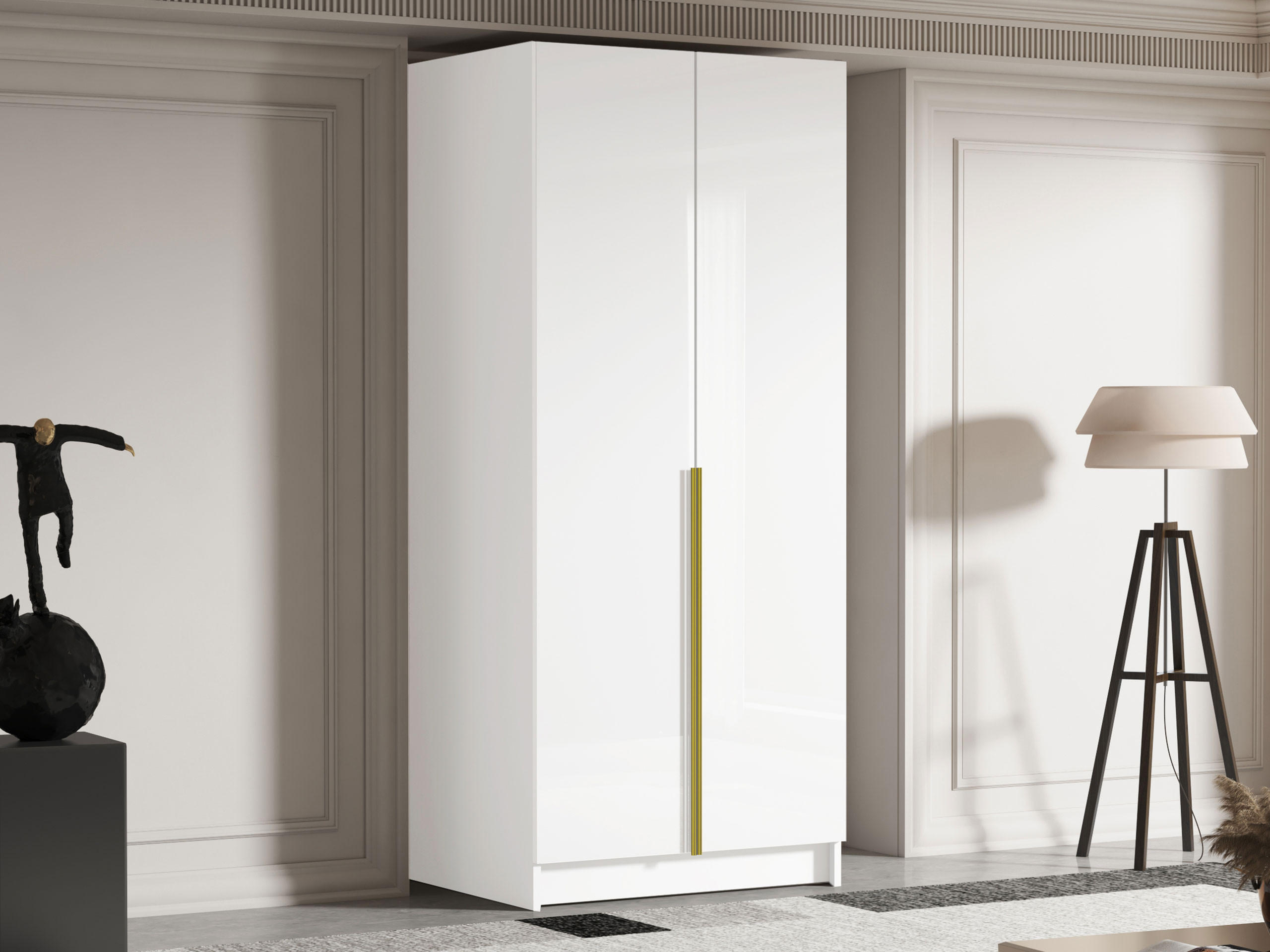 KLEIDERSCHRANK Bono I - Weiß Hochglanz/Goldfarben, Holzwerkstoff/Metall (100/215/58cm) - MIRJAN24