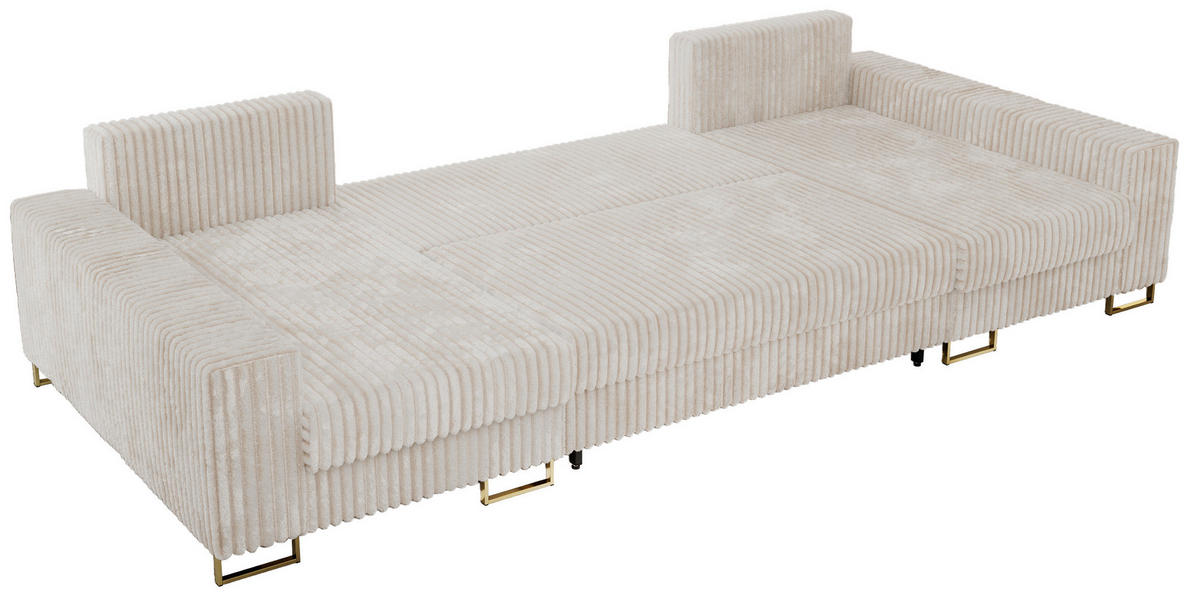 WOHNLANDSCHAFT DORIAN U Cord Beige - Beige/Goldfarben, Textil/Metall (312/95/138cm) - MKS