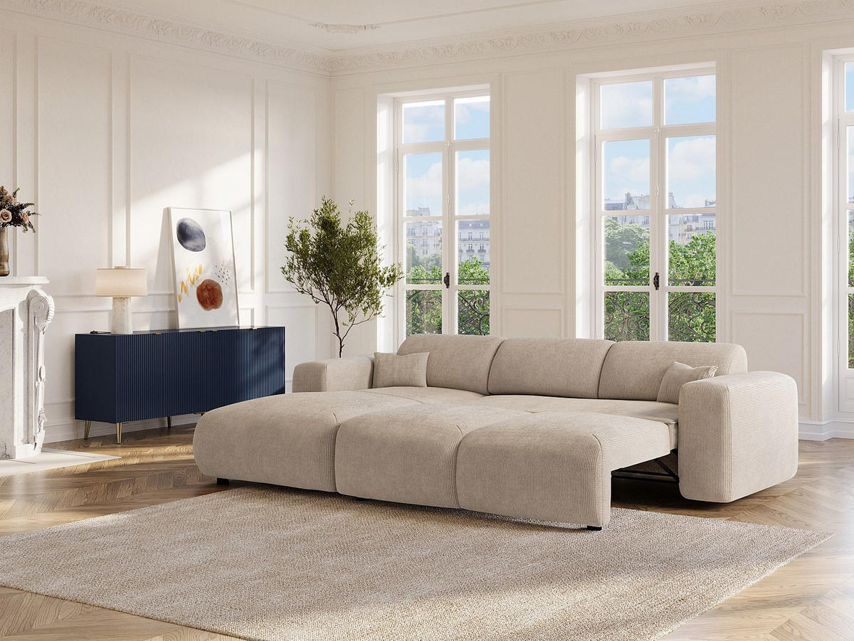 SCHLAFSOFA - 5 Personen - Samt, Stoff - Beige - - Beige, Textil (283/77/180cm) - Vente-Unique