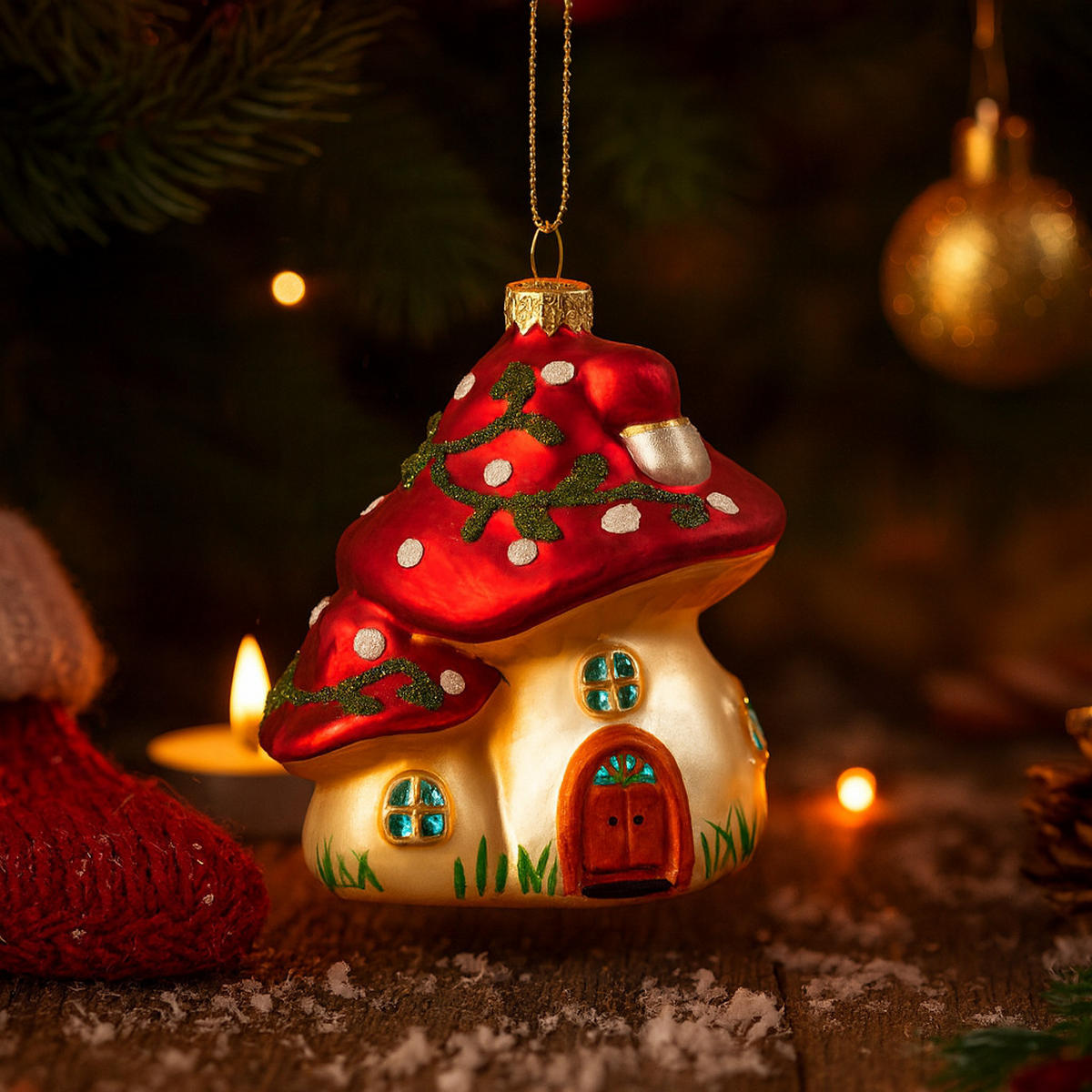 GLASKUGEL Mushroomi, Rot, 10.5 x 8.6 x 7.4 cm, Dekorative Weihnachtsdeko - Rot, Glas (8.6/10.5/7.4cm) - home&you