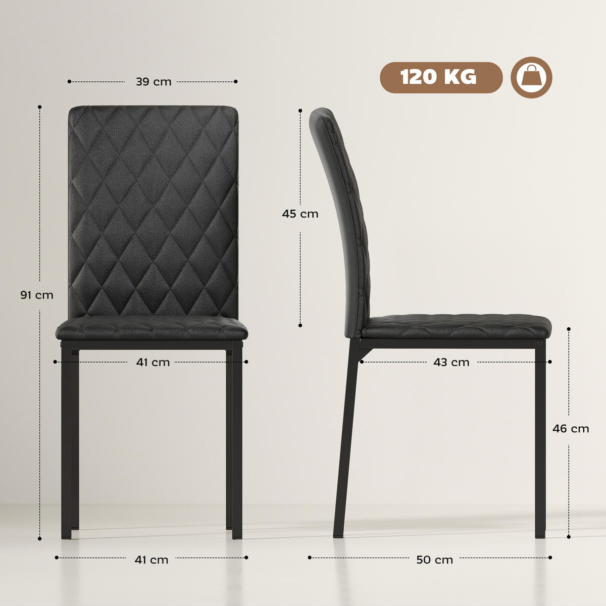 ESSZIMMERSTÜHLE 4er-Set Schwarz 41.0/50.0/91.0 cm - Schwarz, Leder (50/91/41cm)