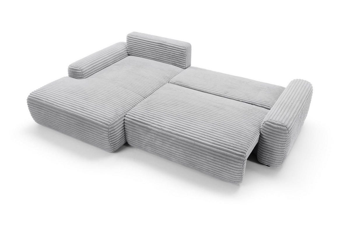 ECKSOFA OSSO Grau Velours-Stoff mit Schlaffunktion - Grau, Holz (264/162cm) - MASSENO