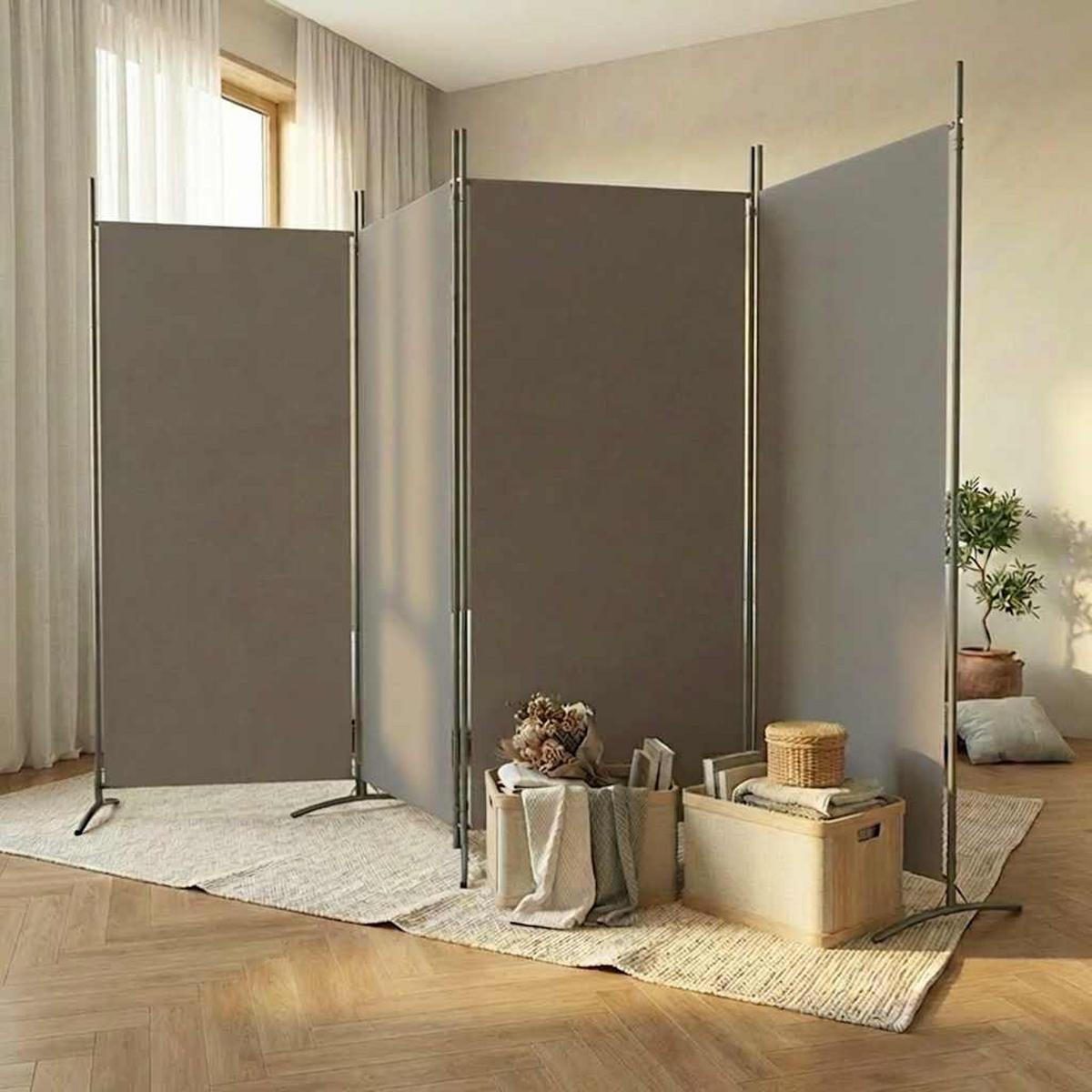 PARAVENT 4-teilig Anthrazit 346/180 Cm Stoff - Anthrazit, Textil (346/180/0.1cm) - vidaXL