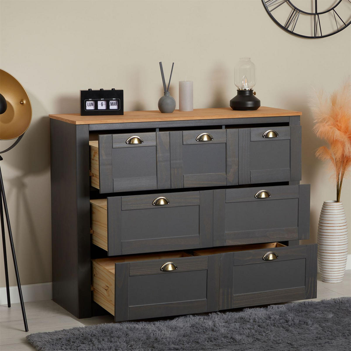 SIDEBOARD BOLTON - Anthrazit/Braun, Holz (110/87/40cm) - IDIMEX