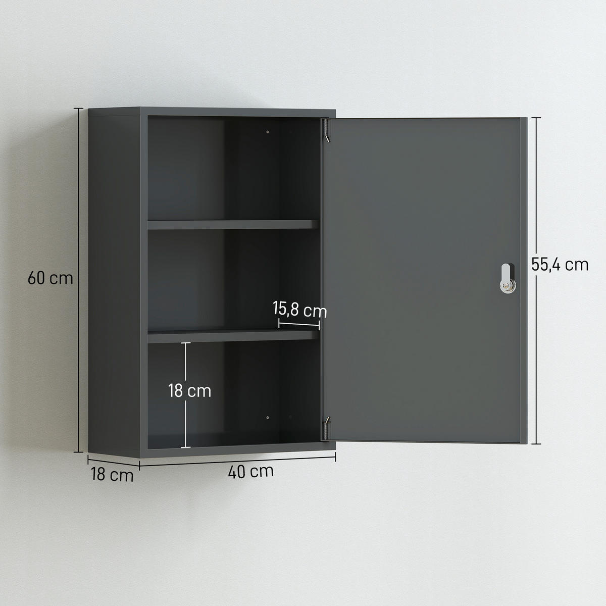 MEDIZINSCHRANK Metall Grau - Grau, Metall (18/60/40cm) - Kleankin