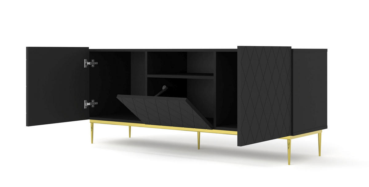 TV LOWBOARD Schwarz, Gold 145/60/40 - Goldfarben/Schwarz, Holzwerkstoff (145/60/40cm) - RAUMHIRSCH FURNITURE