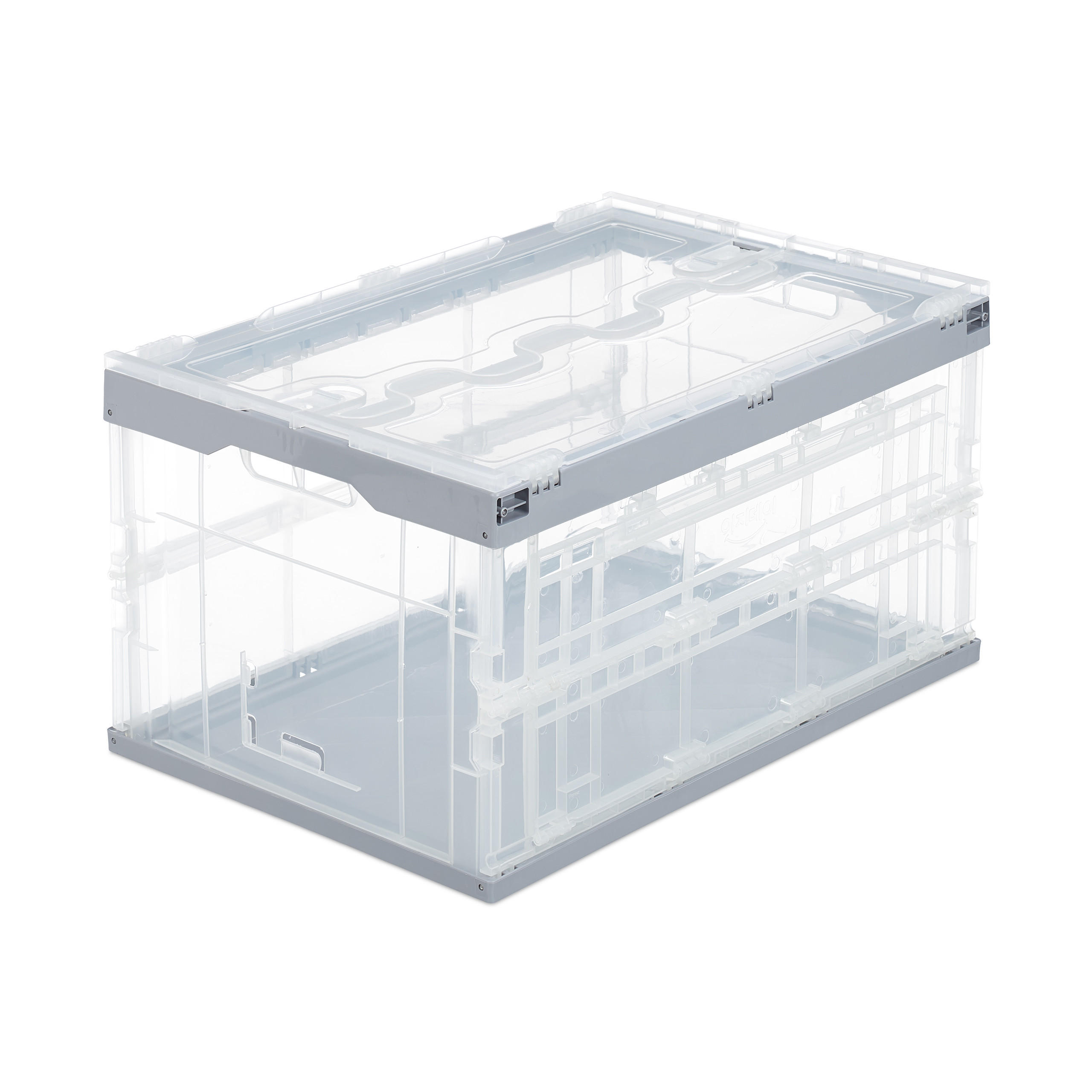 Relaxdays PŘEPRAVNÍ BOX Transparentní šedý skládací s víkem 60 l