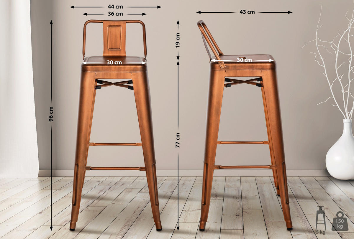 BARHOCKER Metall kupfer - Eukalyptusholzfarben/Kupferfarben, Metall (44/96/43cm) - CLP