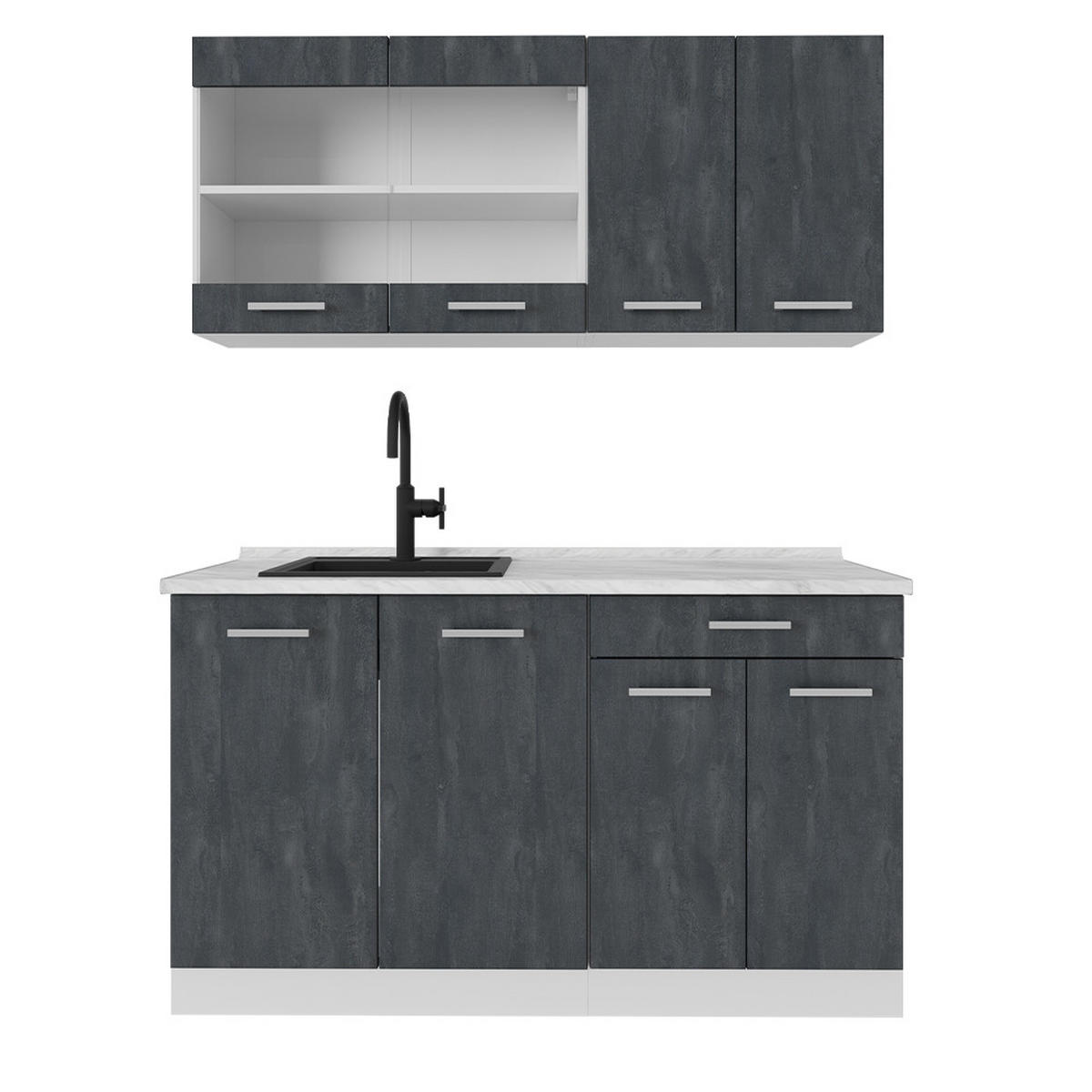 SINGLEKÜCHE R-Line Schwarz Beton/Weiß 140 cm ohne AP - Schwarz/Weiß, Holzwerkstoff (140/81.6/46cm) - Vicco